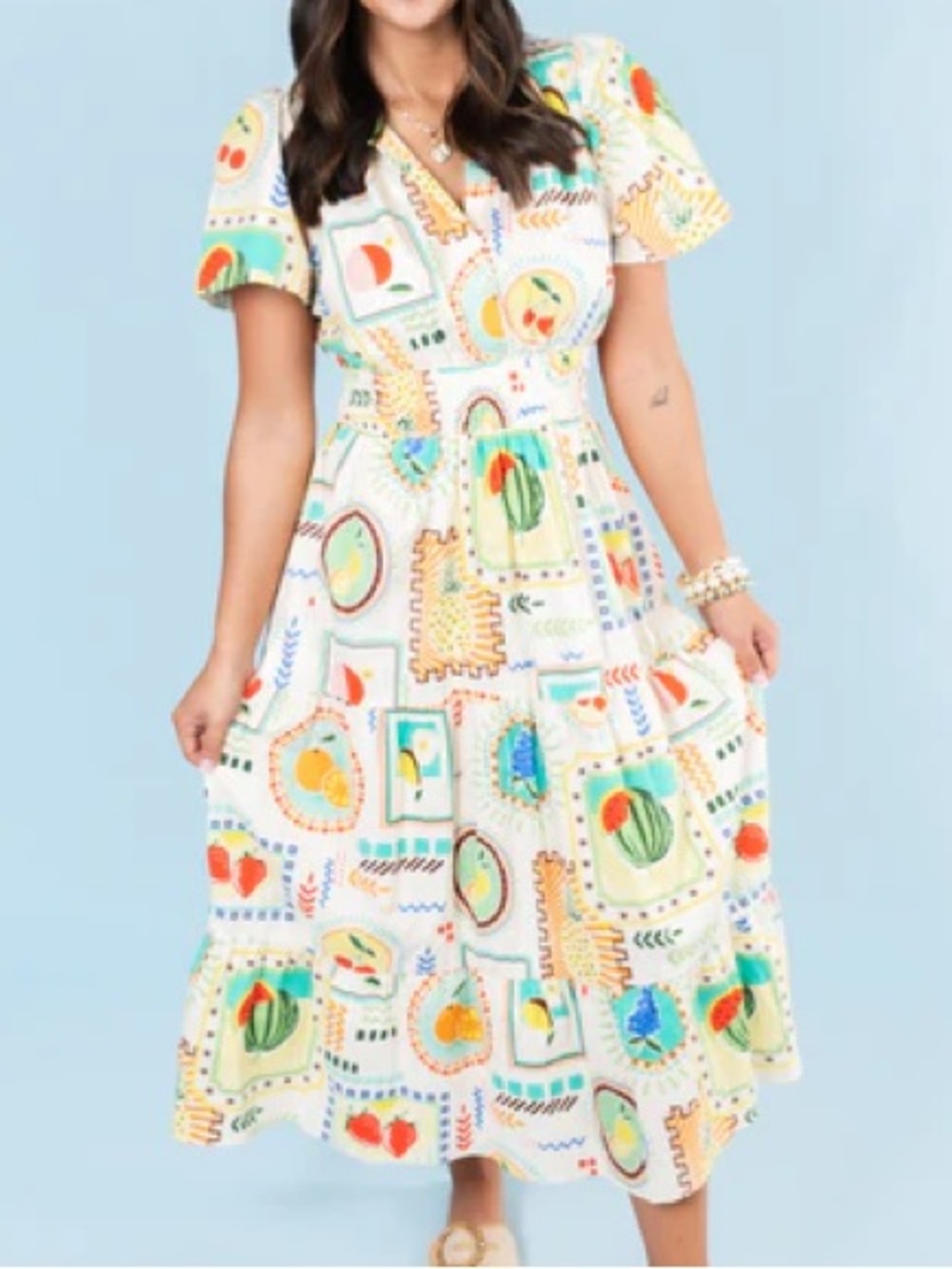 Easel Poplin Fruit Print Midi Dress - Picture 2 of 8
